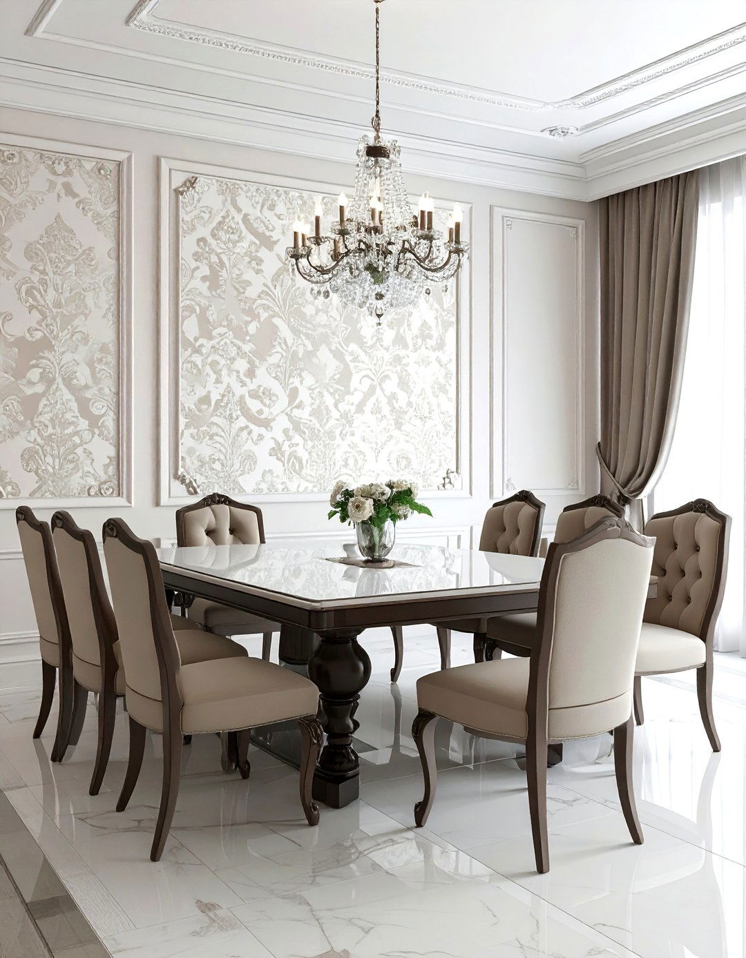 Damask embossed wallpaper dining room - 30 textured wallpaper dining room ideas