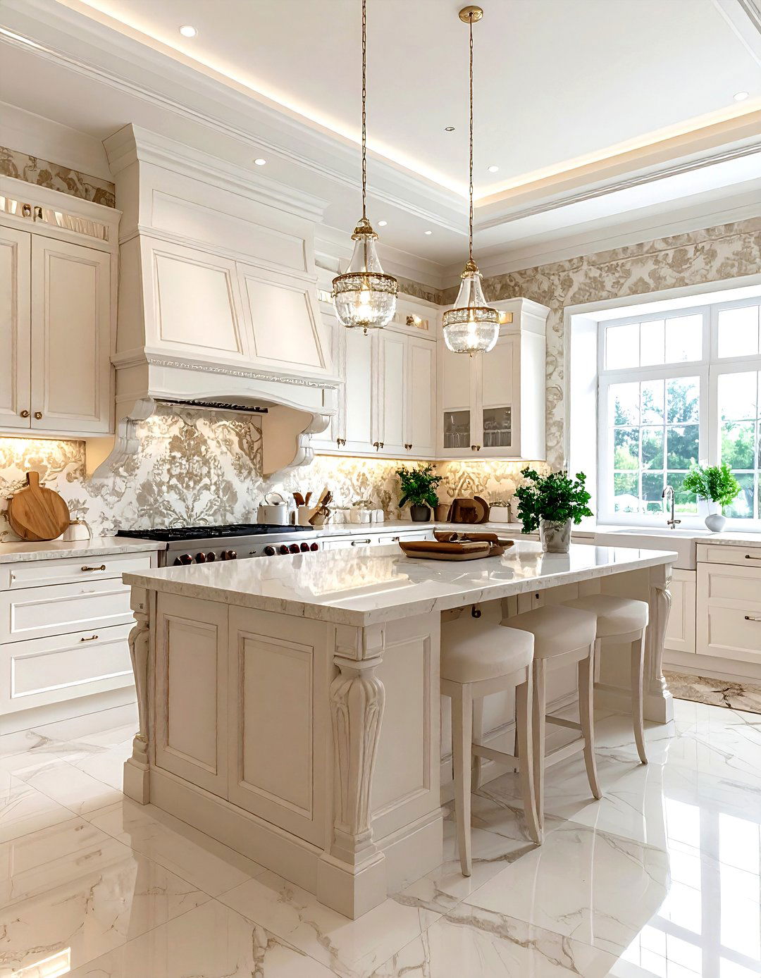 Damask kitchen wall covering - 30 kitchen pattern mixing ideas