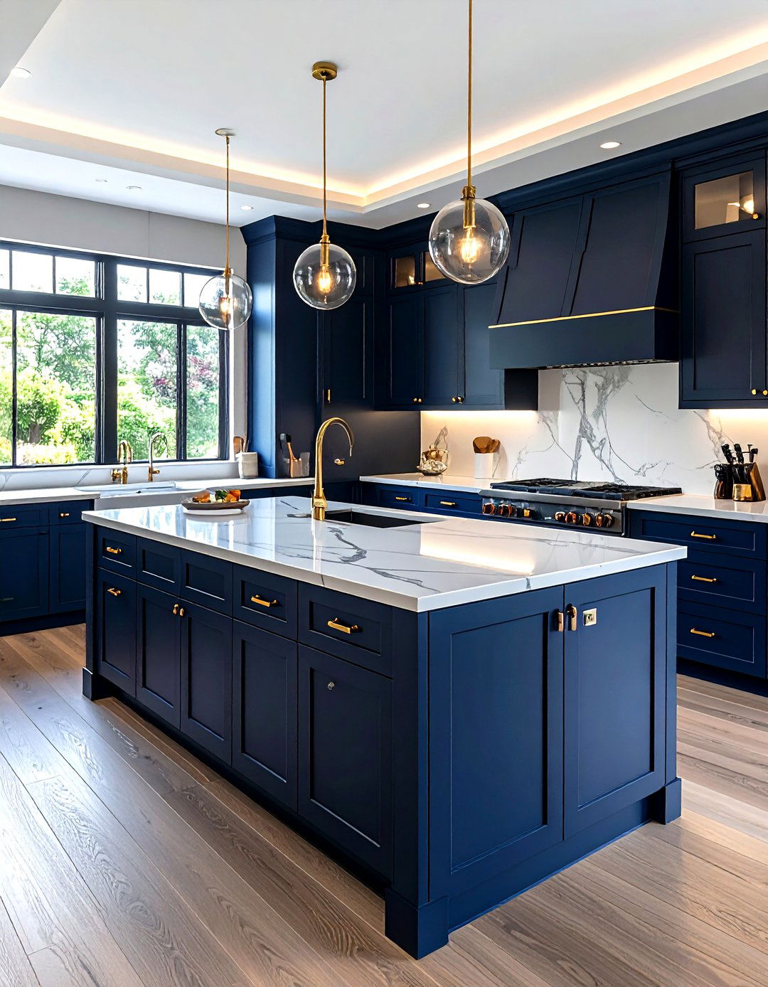 Dark Blue Kitchen Island - 30 L-shaped kitchen island ideas