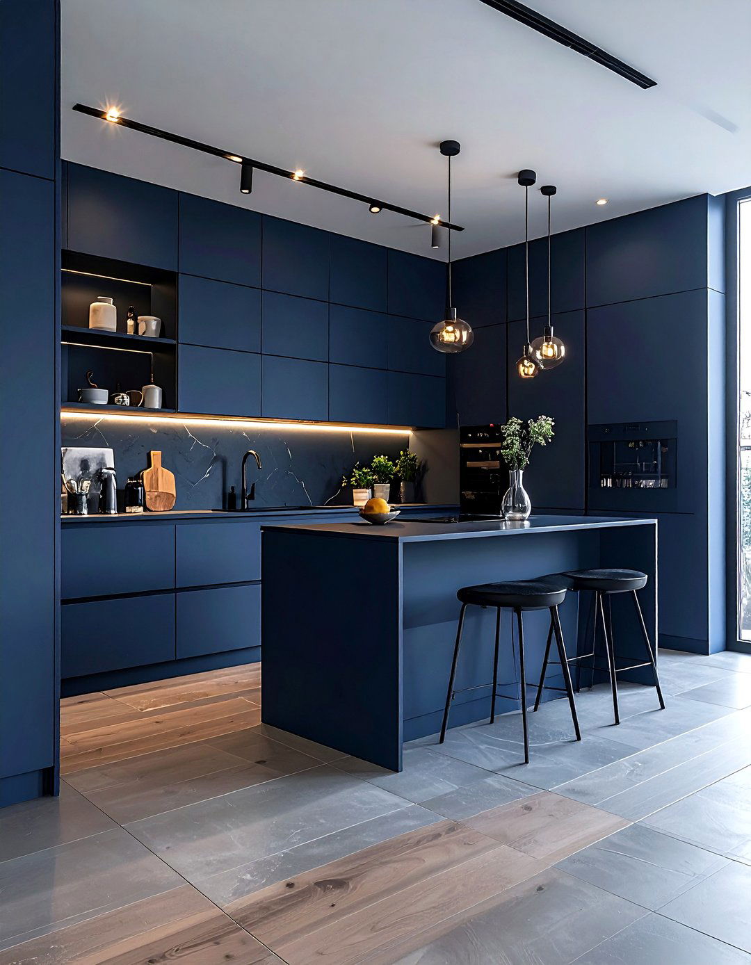 Dark Blue Minimalist Kitchen - 30 blue kitchen decor ideas