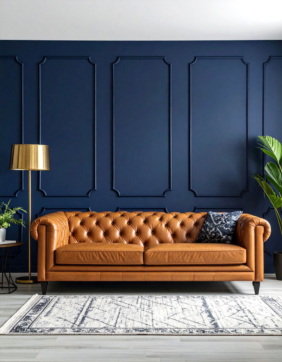 Dark Blue Recessed Panel Accent Wall - 30 living room recessed panel ideas