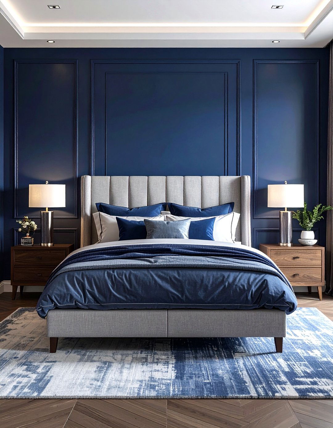 Dark Blue Transitional Bedroom - 30 cool blue bedroom ideas