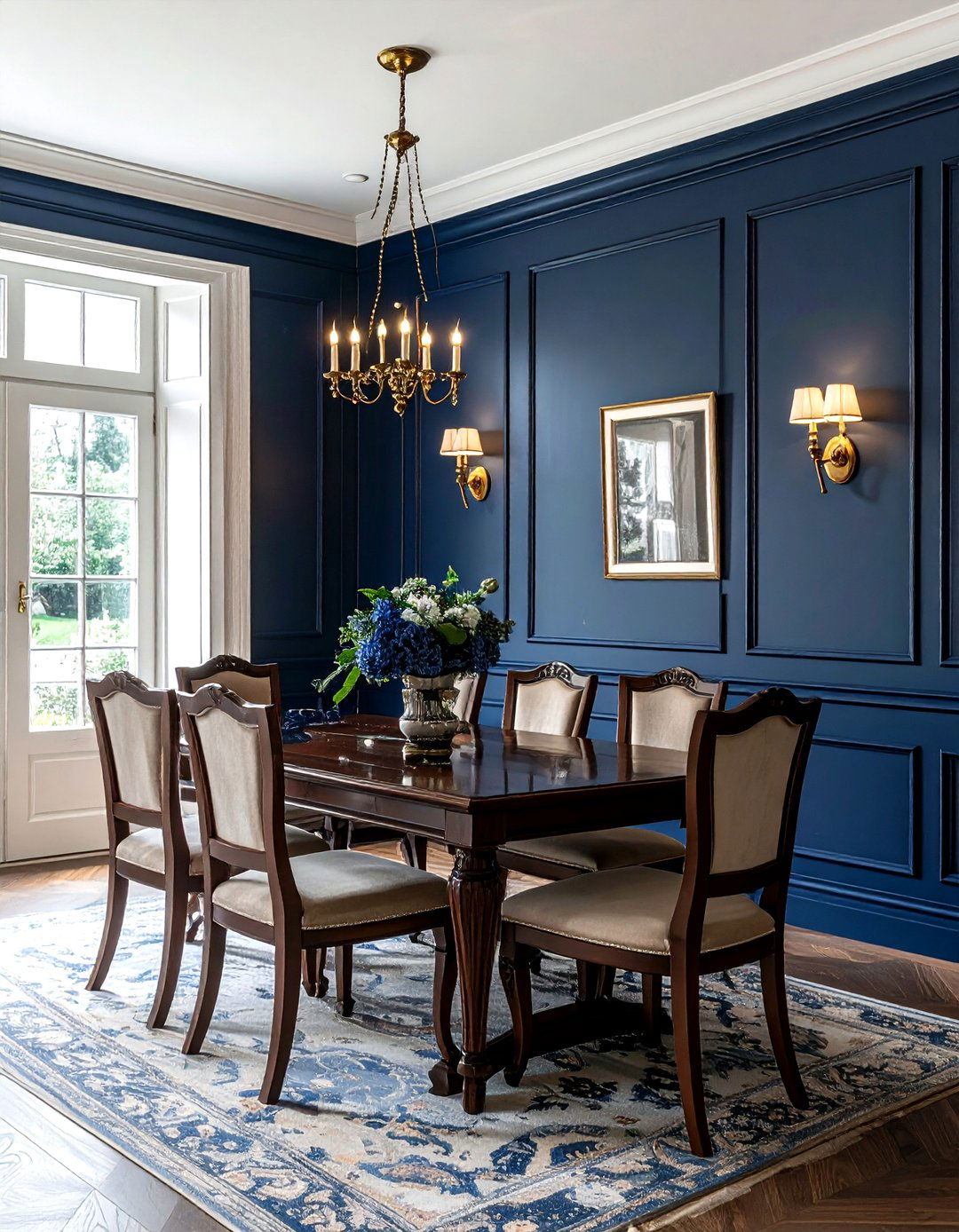 Dark Blue Wainscoting - 30 blue dining room decor ideas
