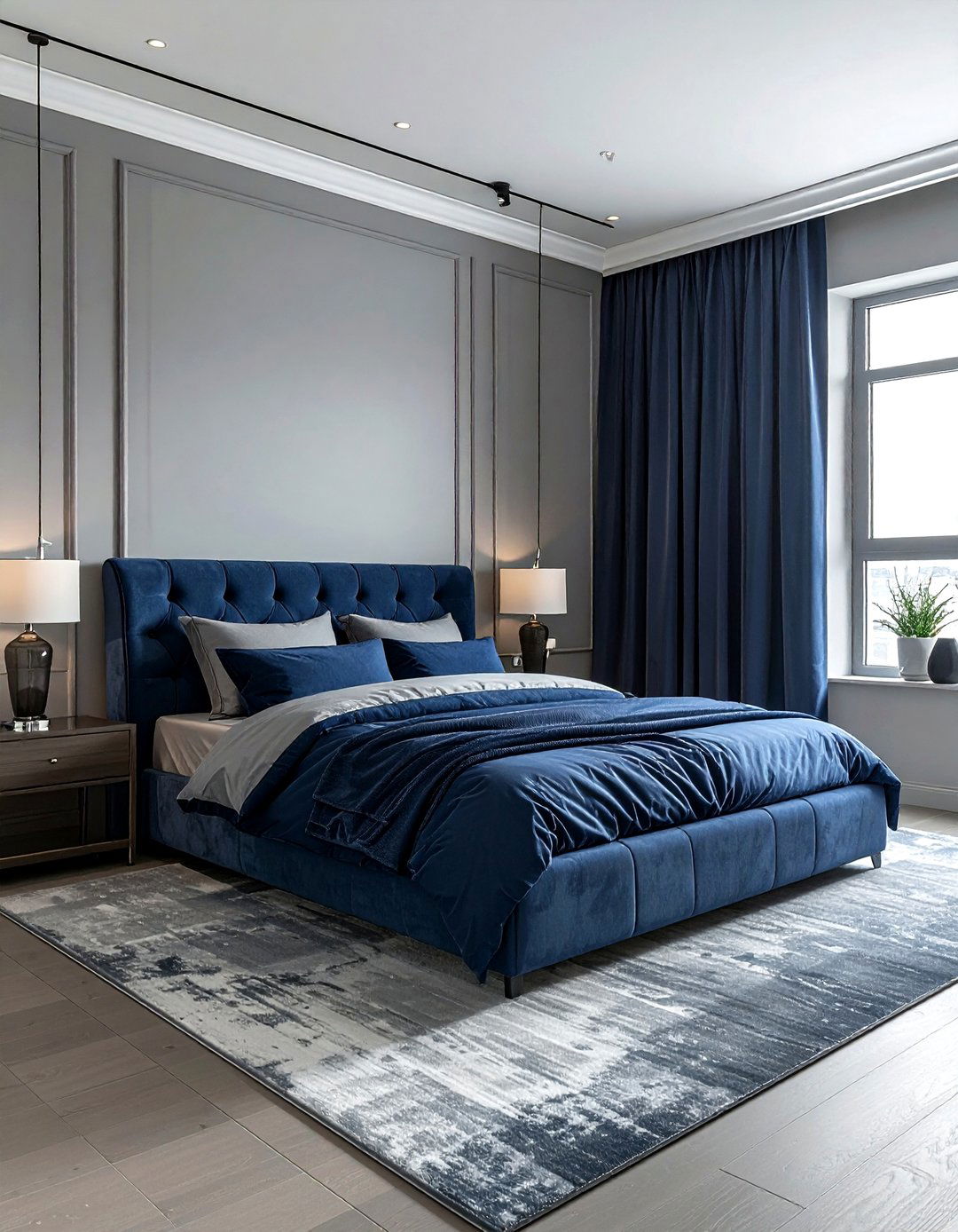 Dark Blue and Light Gray - 30 blue and gray bedroom ideas