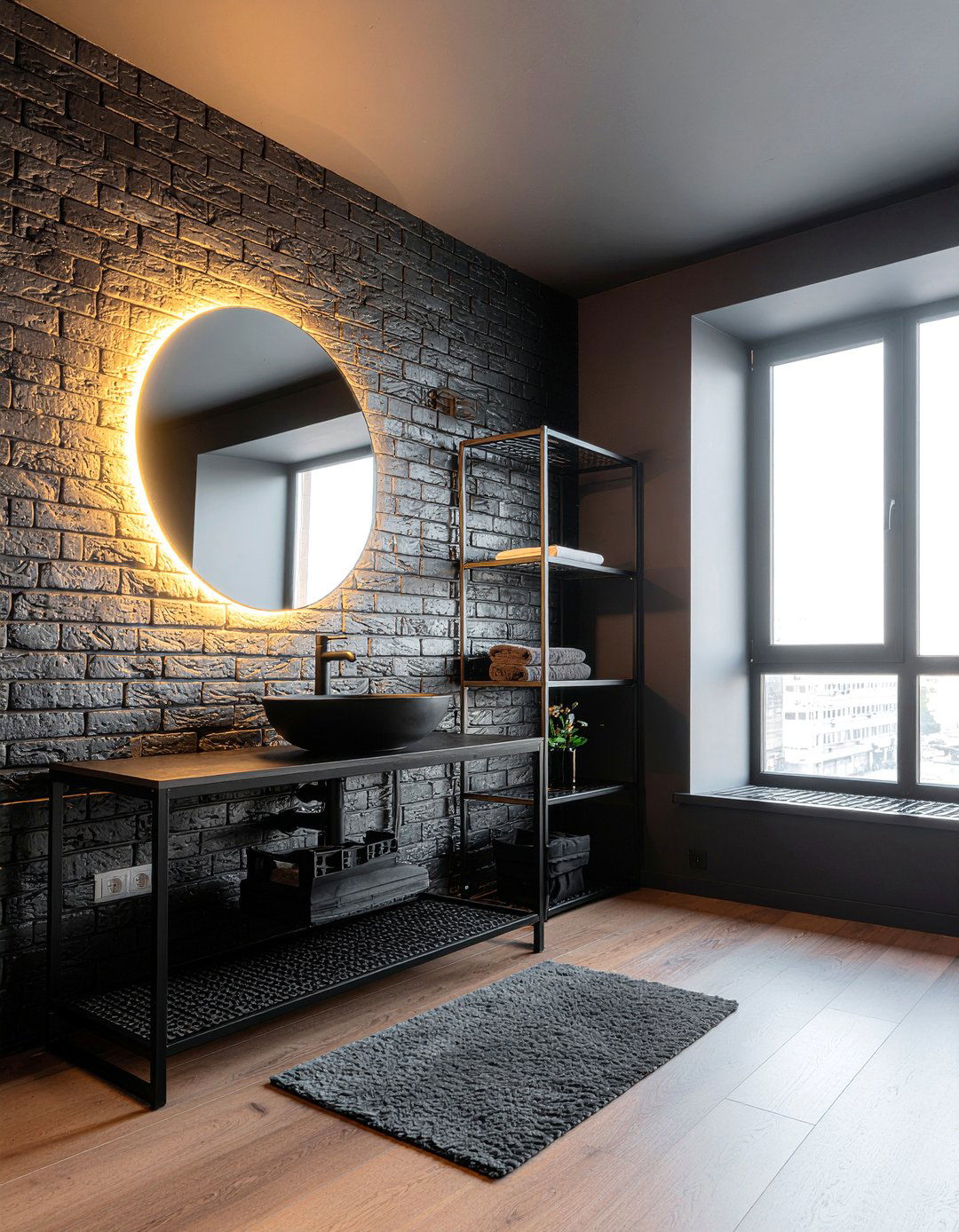 Dark Brick Bathroom - 30 moody bathroom ideas