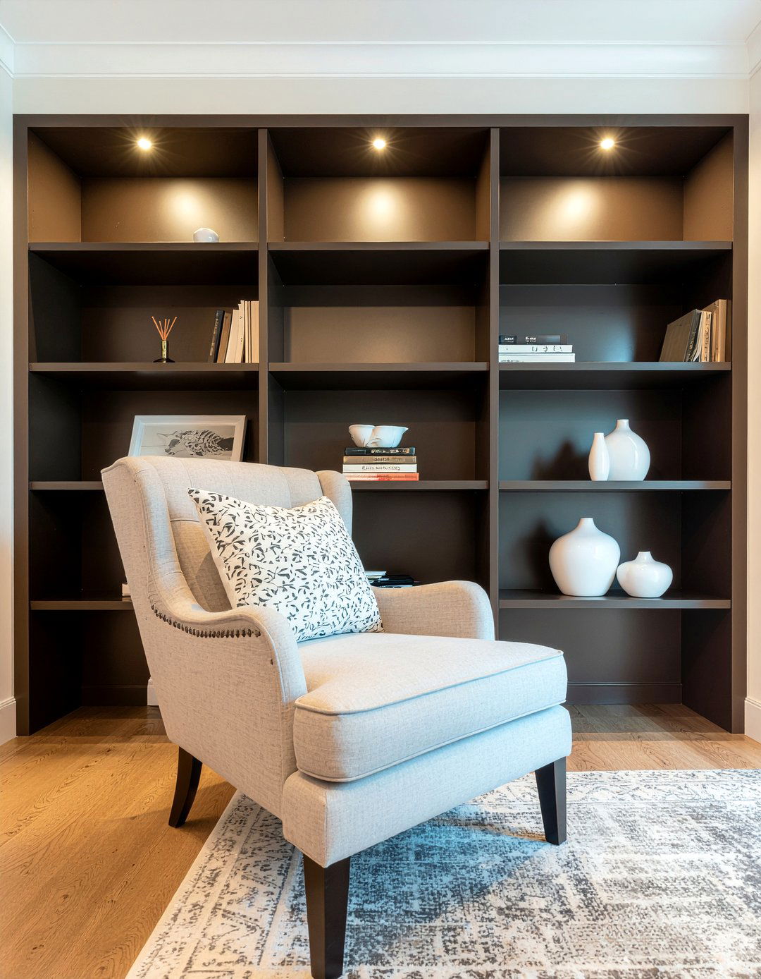 Dark Brown Built In Shelves - 30 chocolate living room ideas