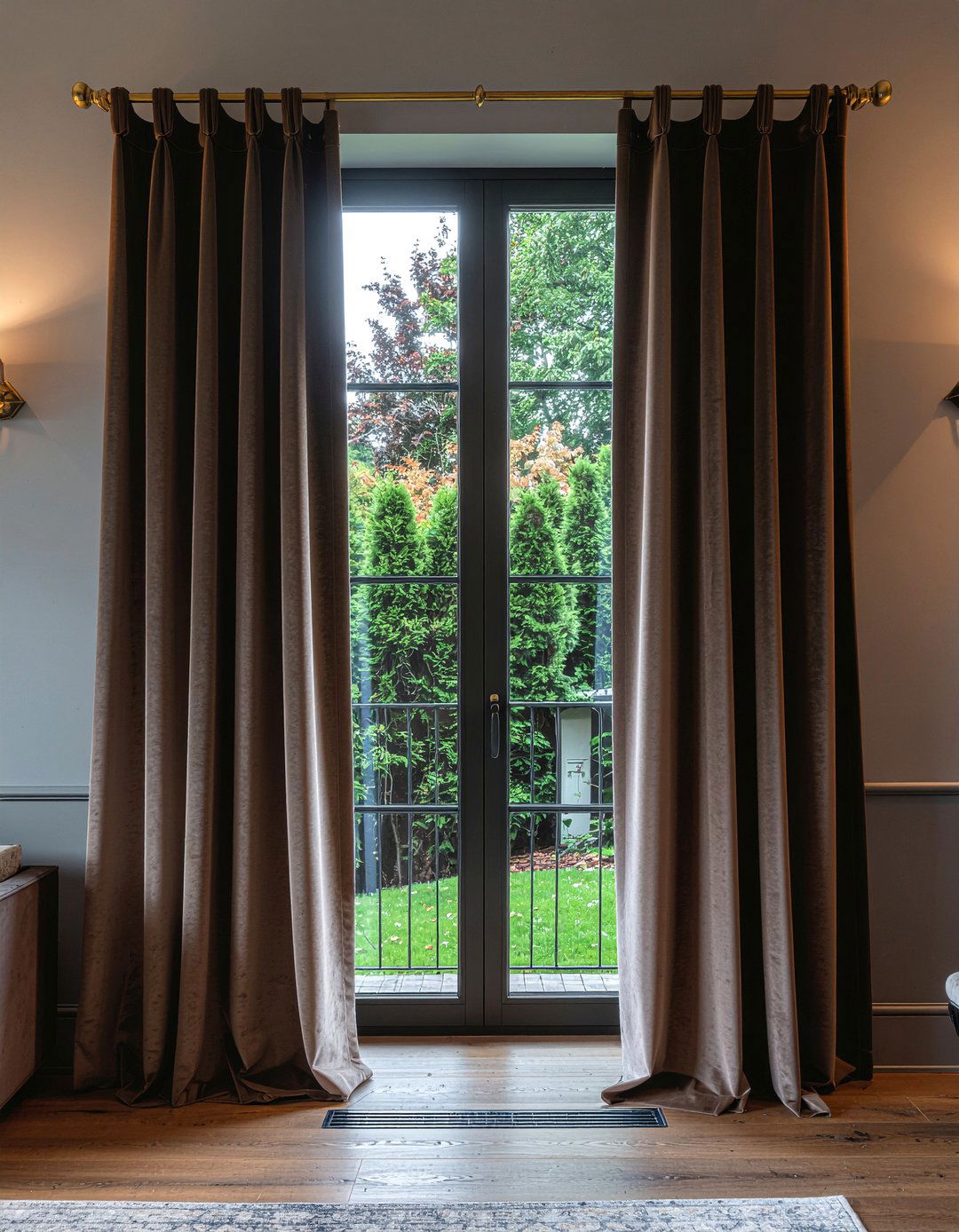 Dark Brown Velvet Curtains - 30 chocolate living room ideas