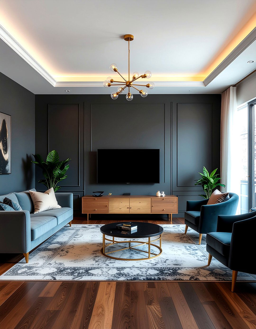 Dark Charcoal Accent Wall - 30 living room entertainment wall ideas