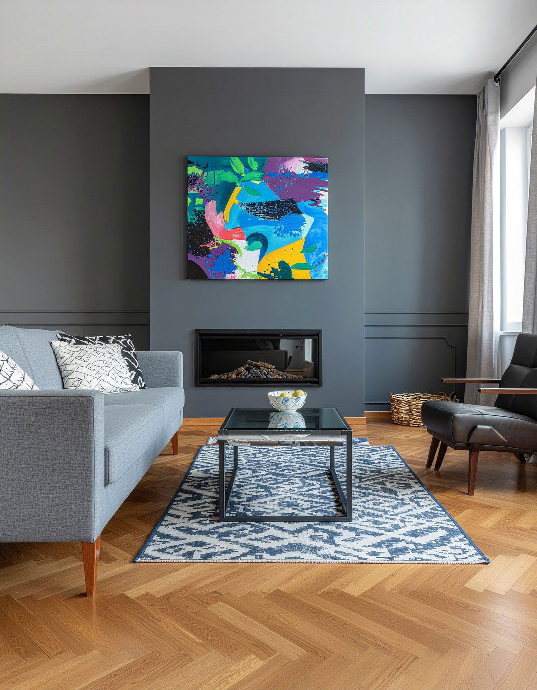 Dark Charcoal Accent Wall - 30 charcoal living room ideas