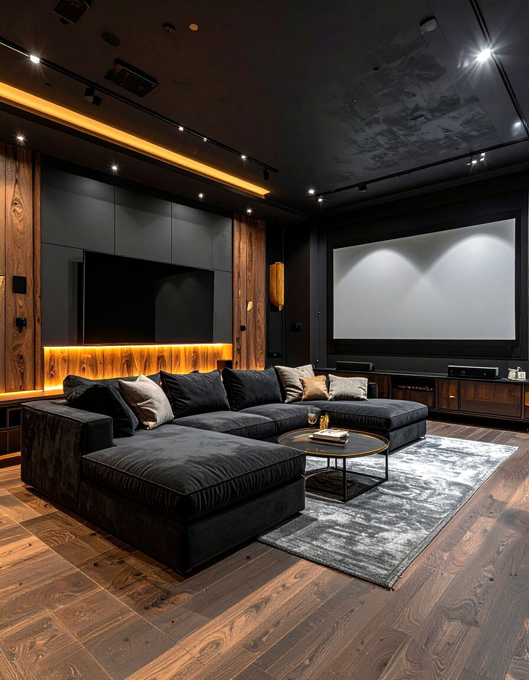 Dark Charcoal Living Room Theater - 30 living room projector ideas