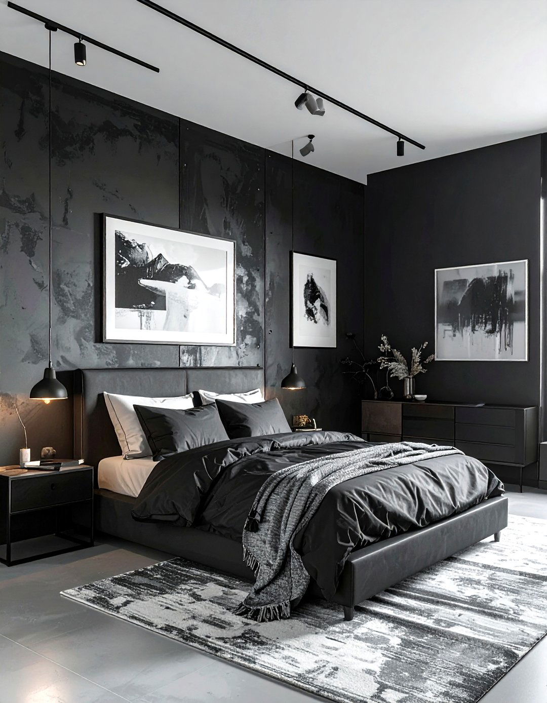 Dark Charcoal Paint - 30 industrial black bedroom ideas