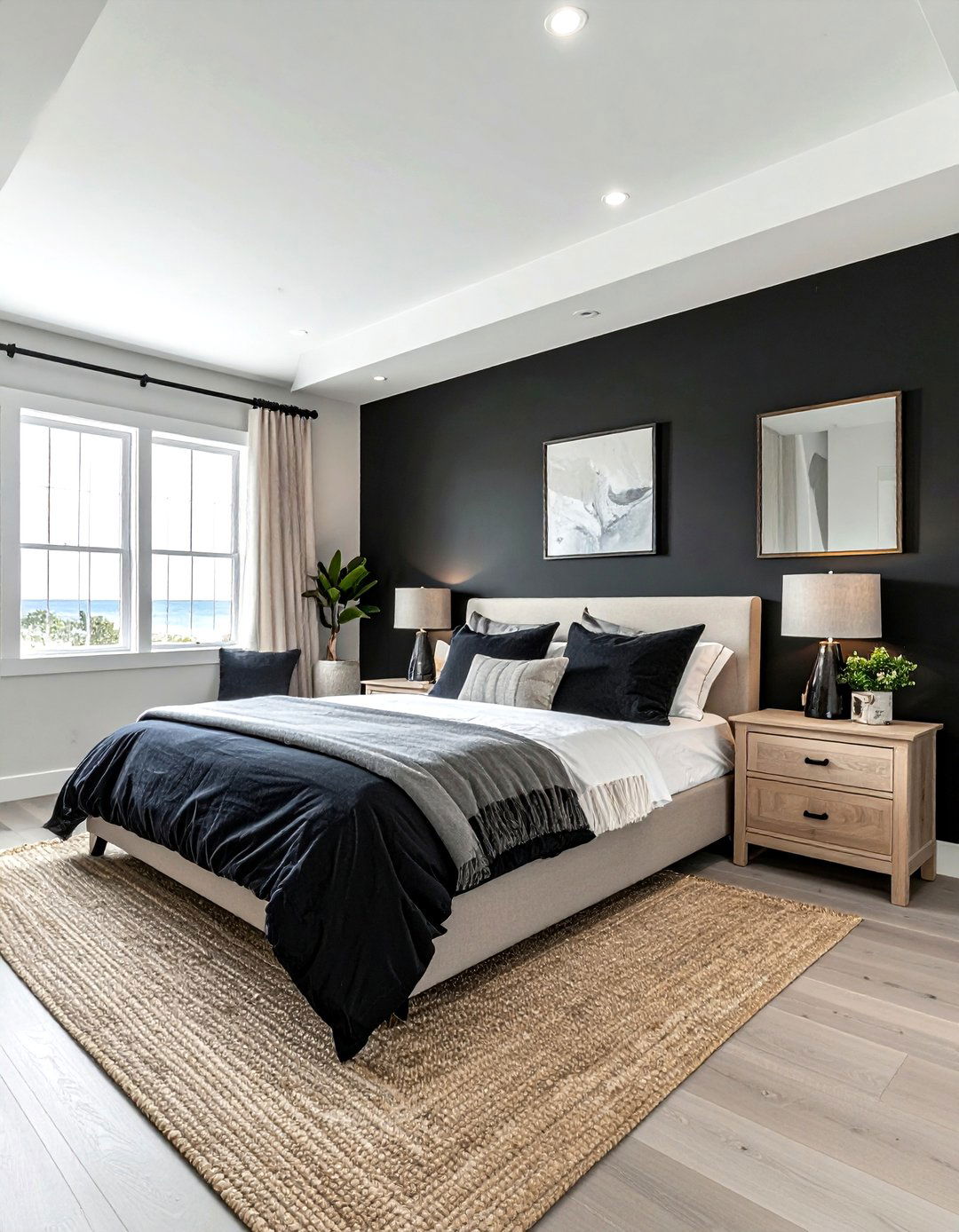 Dark Coastal Accent Bedroom - 30 coastal black bedroom ideas