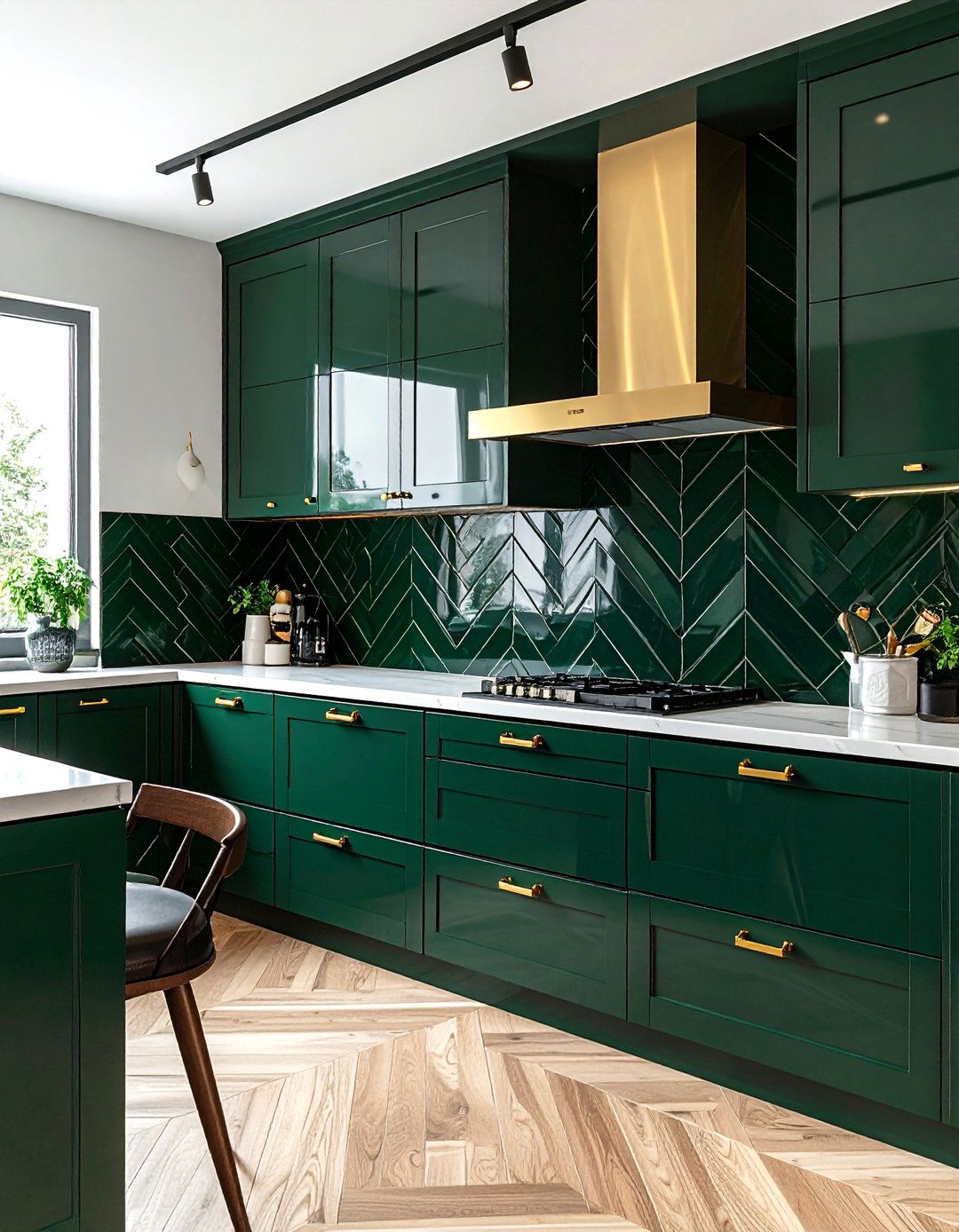 Dark Emerald Chevron - 30 chevron backsplash kitchen ideas