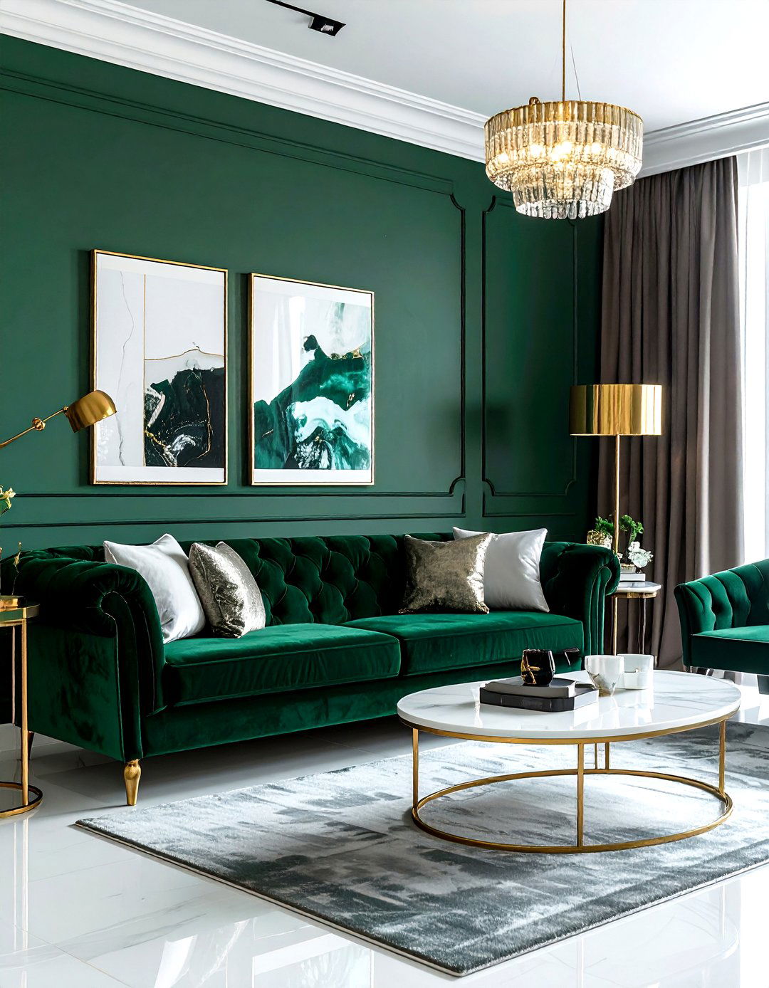 Dark Emerald Living Room - 30 modern green living room ideas