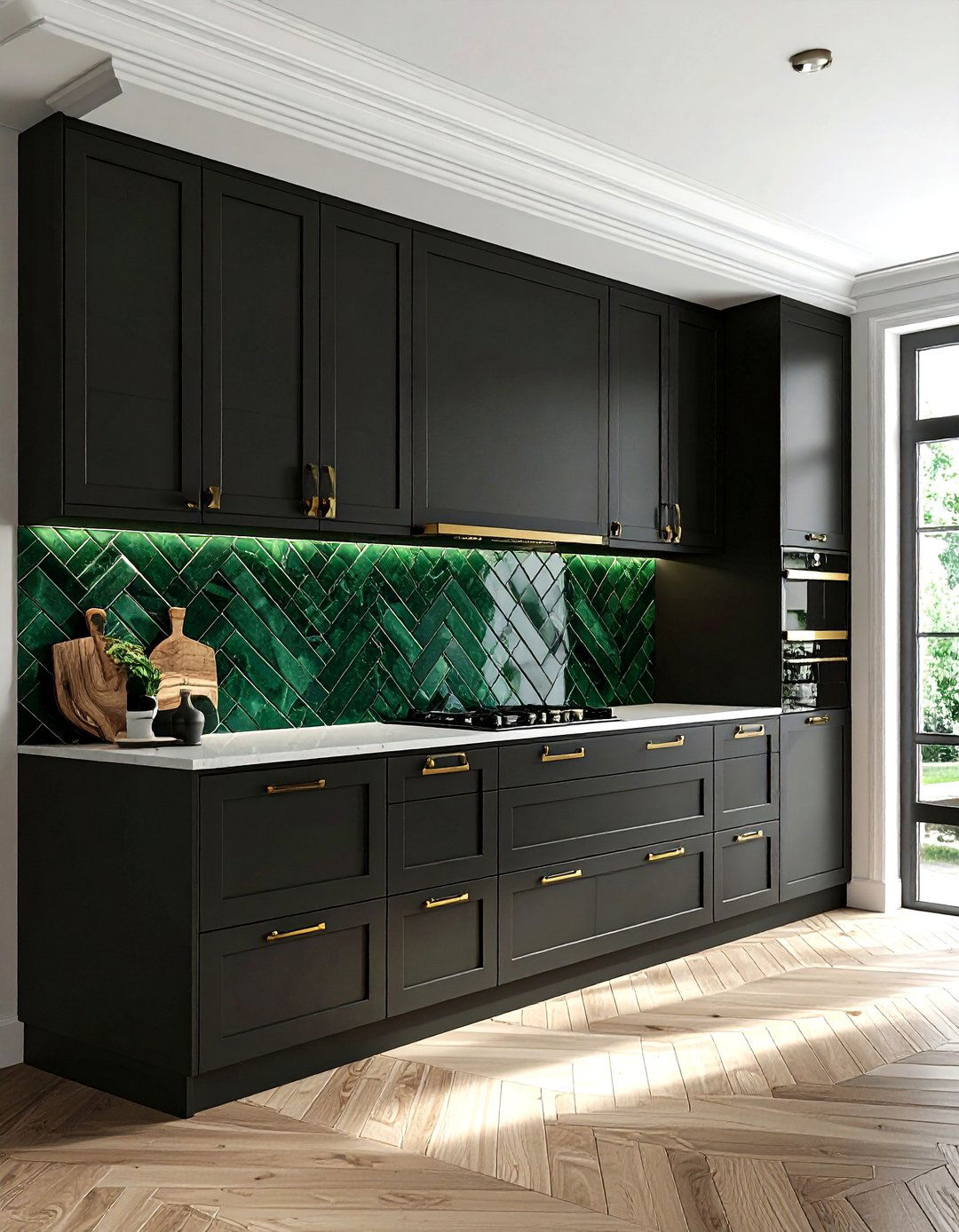 Dark Emerald Stacked Tile - 30 stacked tile kitchen backsplash ideas