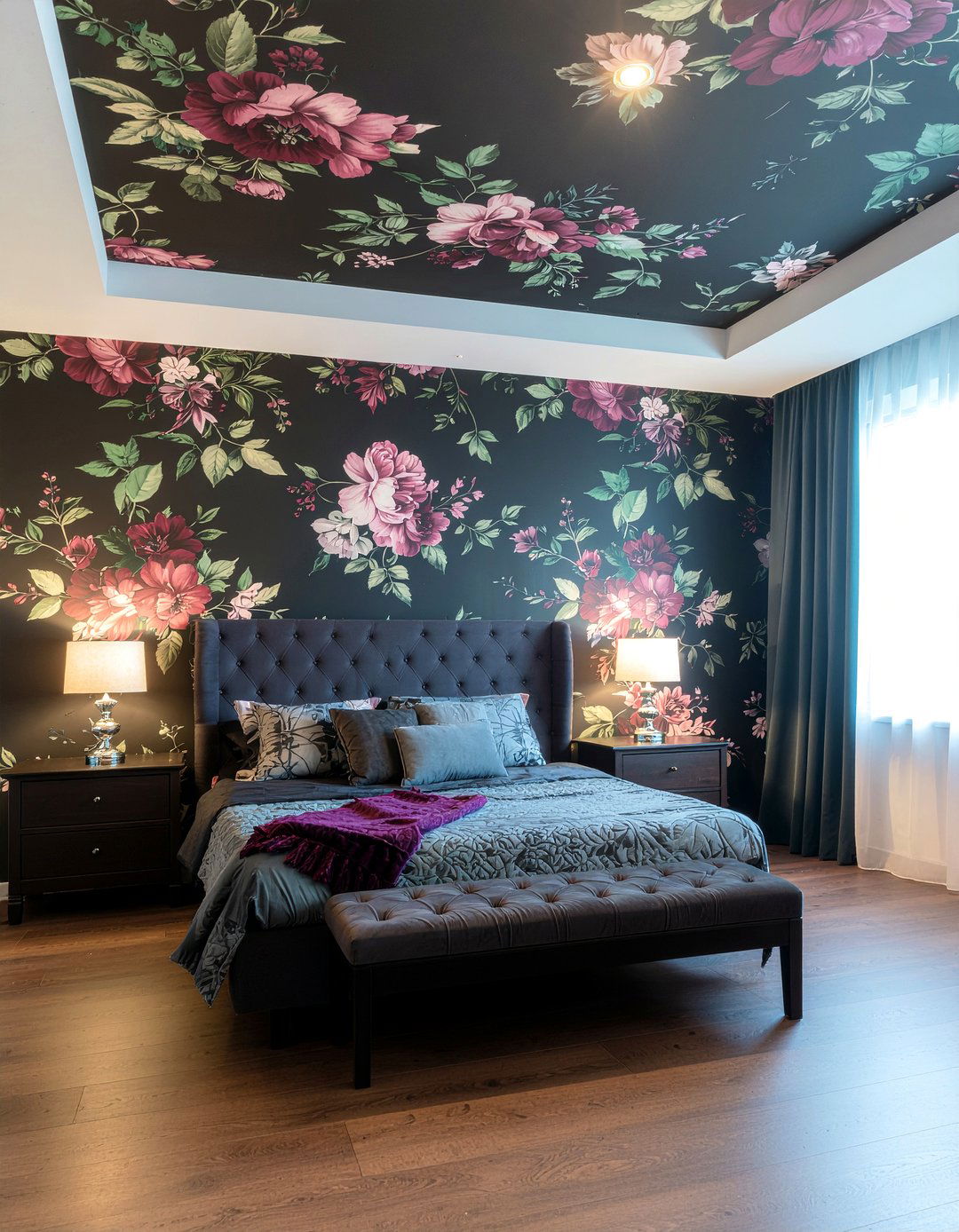 Dark Floral Ceiling Wallpaper - 30 bedroom ceiling wallpapers