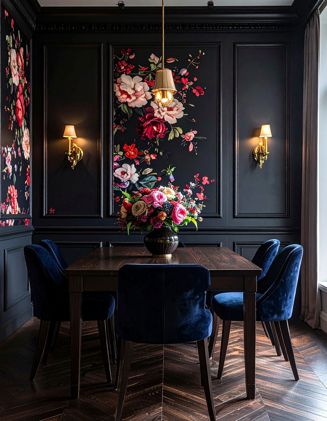 Dark Floral Dining Room - 30 floral dining room ideas