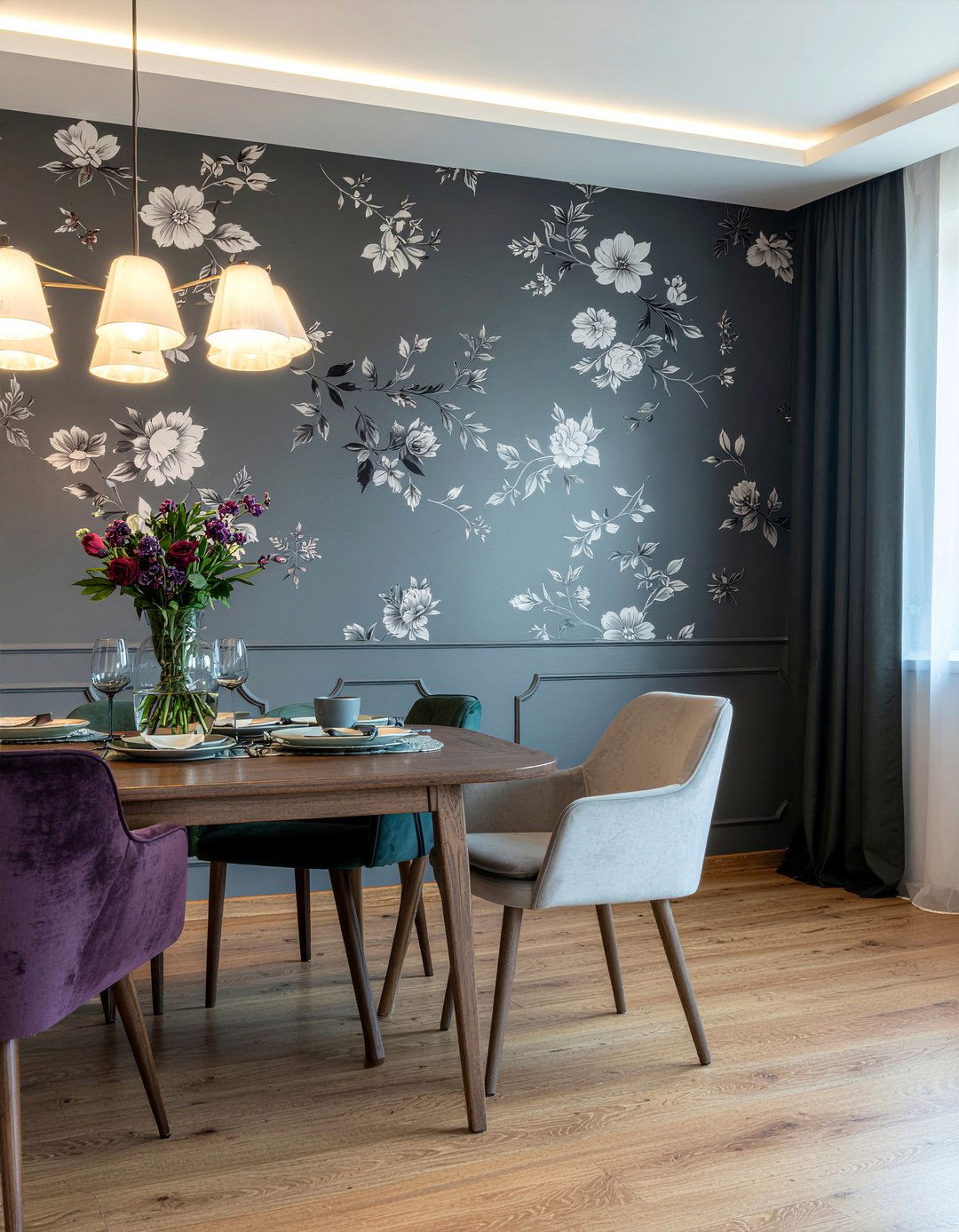 Dark Floral Wallpaper - 30 romantic dining room ideas