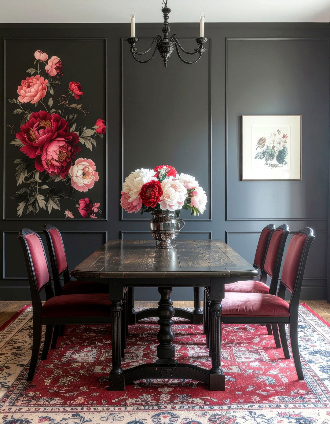 Dark Floral Wallpaper - 30 dramatic dining room ideas