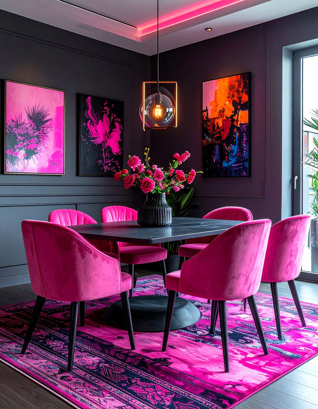 Dark Gray And Hot Pink Dining Room - 30 pink and gray dining room ideas