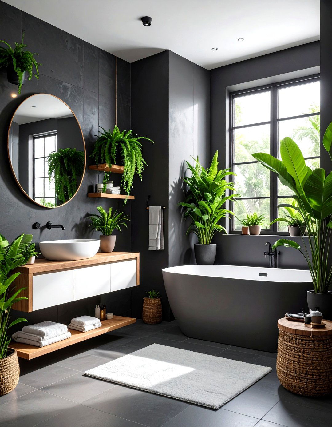 Dark Gray Bathroom Green Plants - 30 dark charcoal bathroom ideas