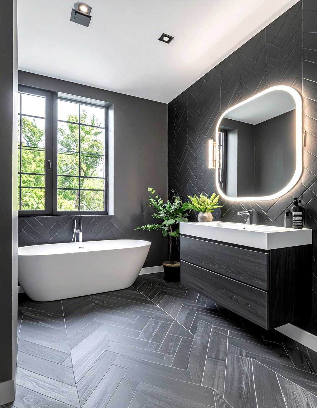 Dark Gray Bathroom Herringbone Tile - 30 dark charcoal bathroom ideas