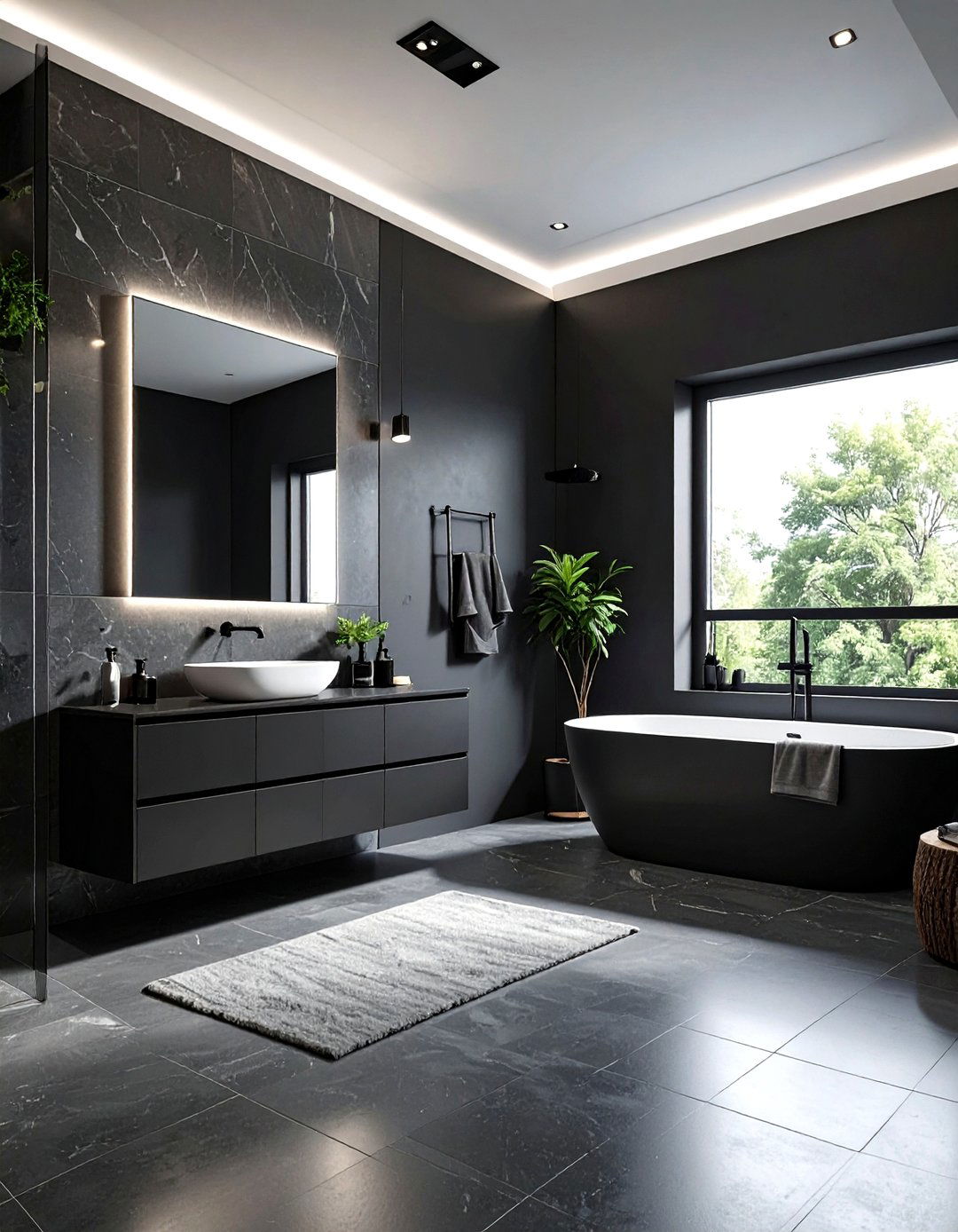 Dark Gray Bathroom Monochrome Look - 30 dark charcoal bathroom ideas