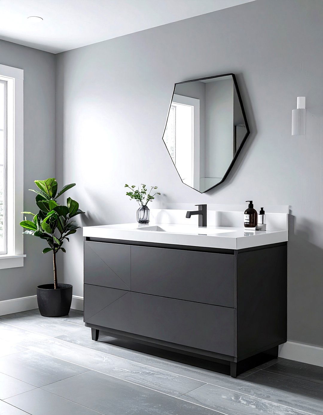 Dark Gray Corner Vanity - 30 gray bathroom furniture ideas