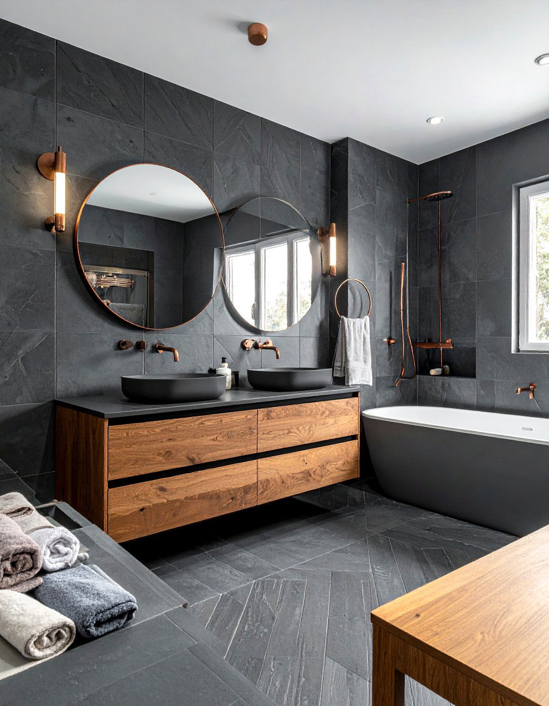 Dark Gray Fan Tile Bathroom - 30 fan tile bathroom ideas
