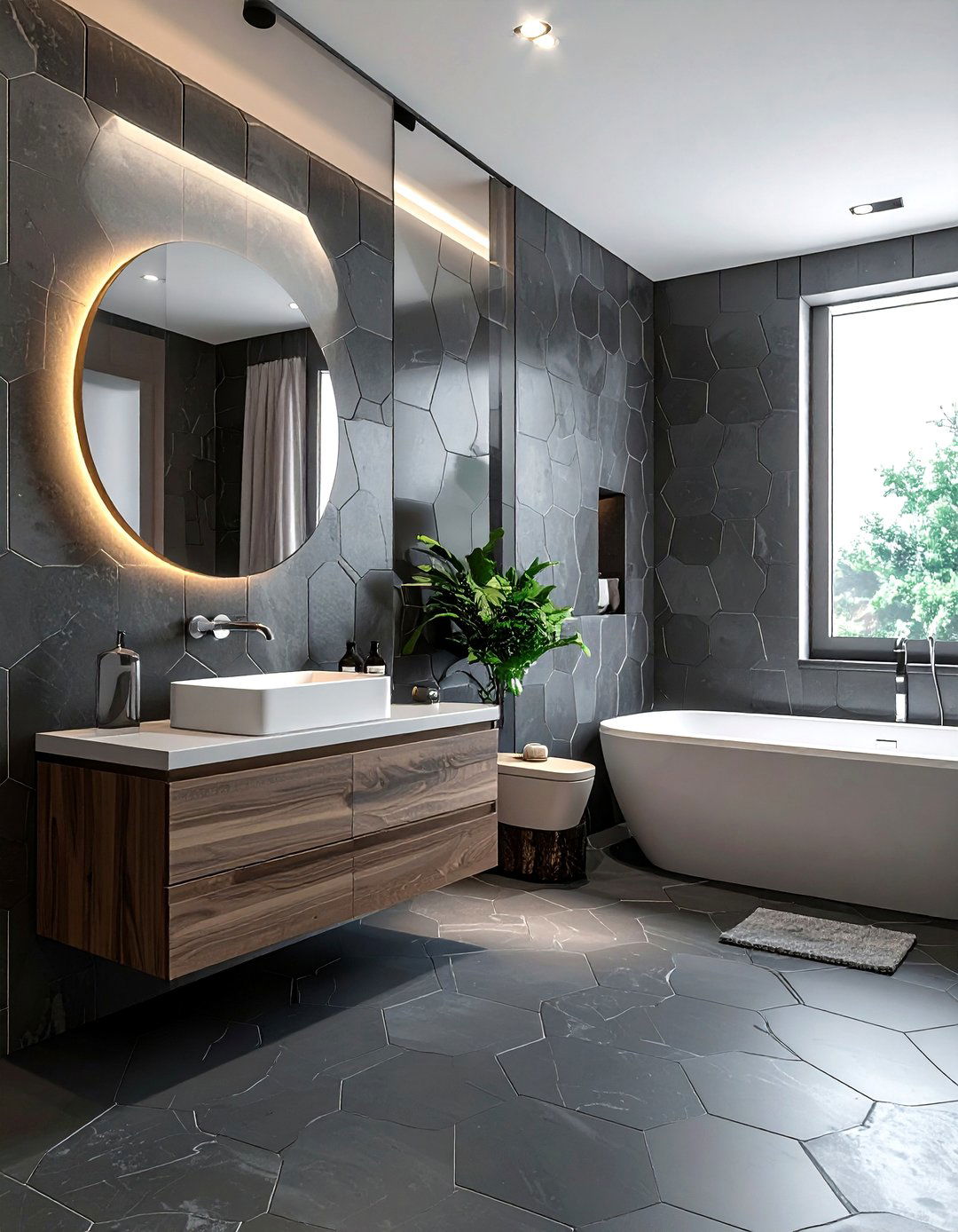 Dark Gray Hexagon Tile Bathroom - 30 gray bathroom design ideas