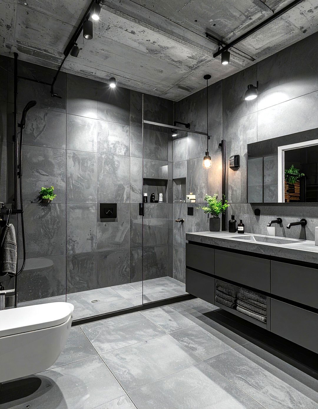 Dark Gray Industrial Bathroom - 30 gray bathroom design ideas