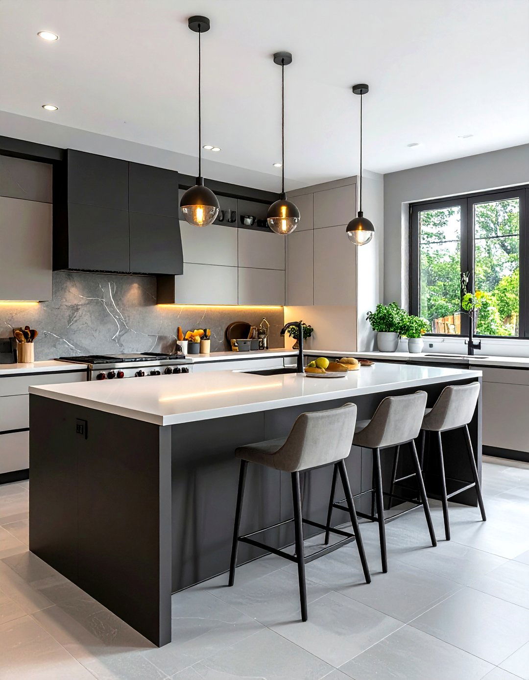 Dark Gray Island With Light Cabinets - 30 gray kitchen design ideas