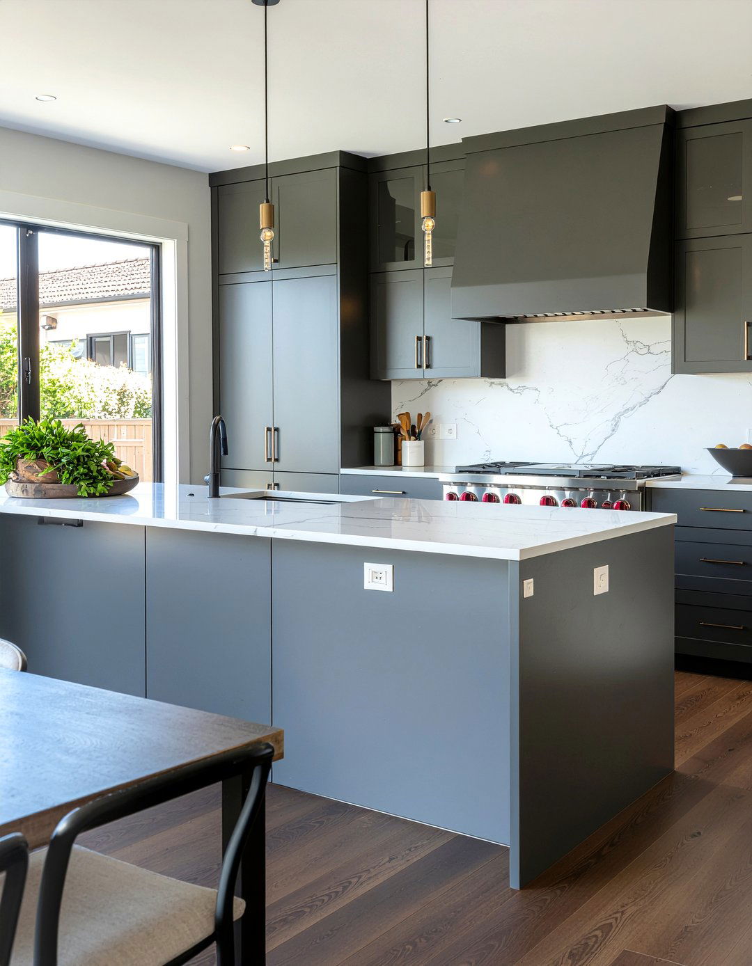 Dark Gray Kitchen With Waterfall Island - 30 dark gray kitchen ideas