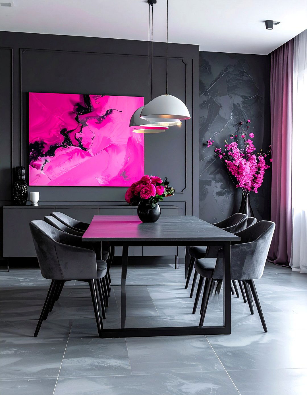 Dark Gray Pink Contemporary Dining - 30 pink gray dining room ideas