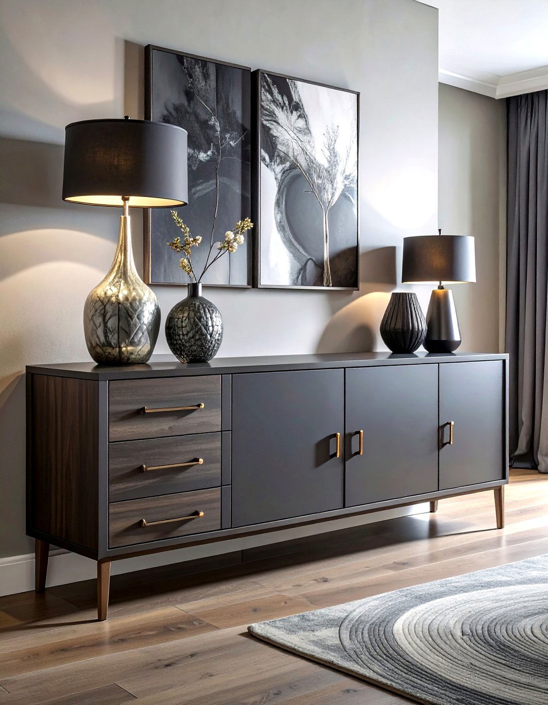 Dark Gray Sideboard - 30 gray dining room furniture ideas