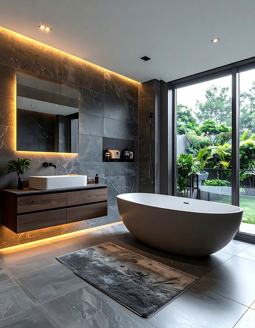 Dark Gray Textured Wall Bathroom - 30 gray bathroom design ideas