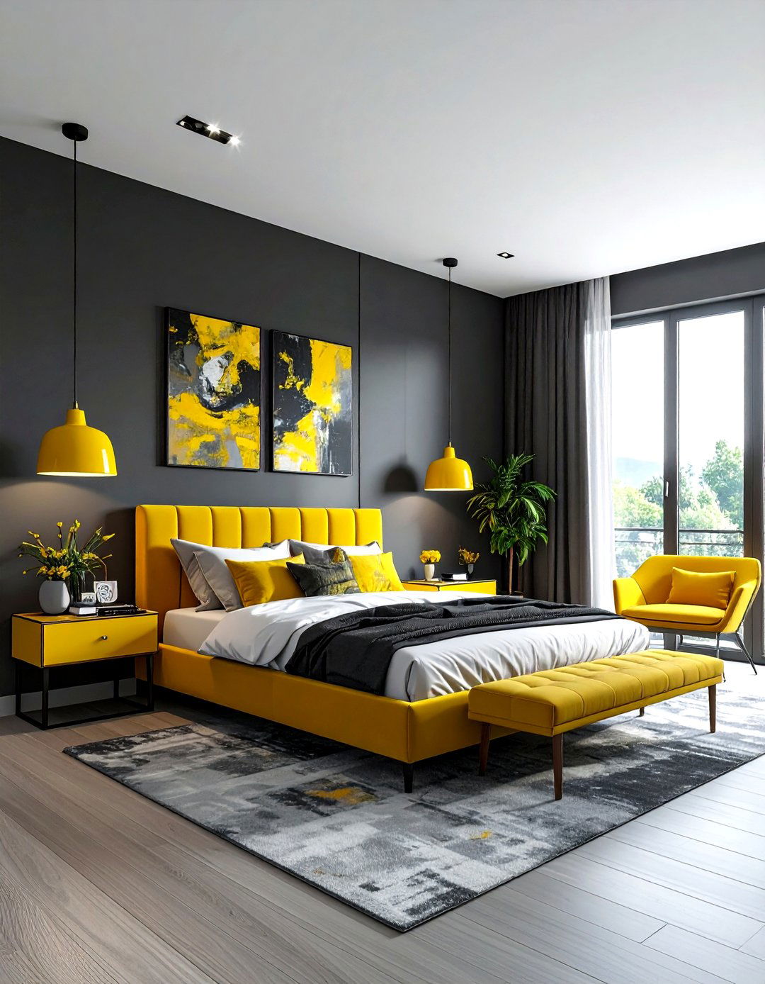 Dark Gray Walls Yellow Accents - 30 gray yellow bedroom ideas