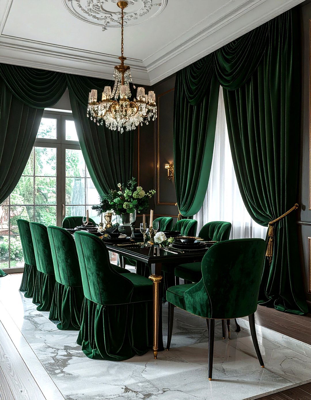 Dark Green Drapes - 30 forest green dining room ideas
