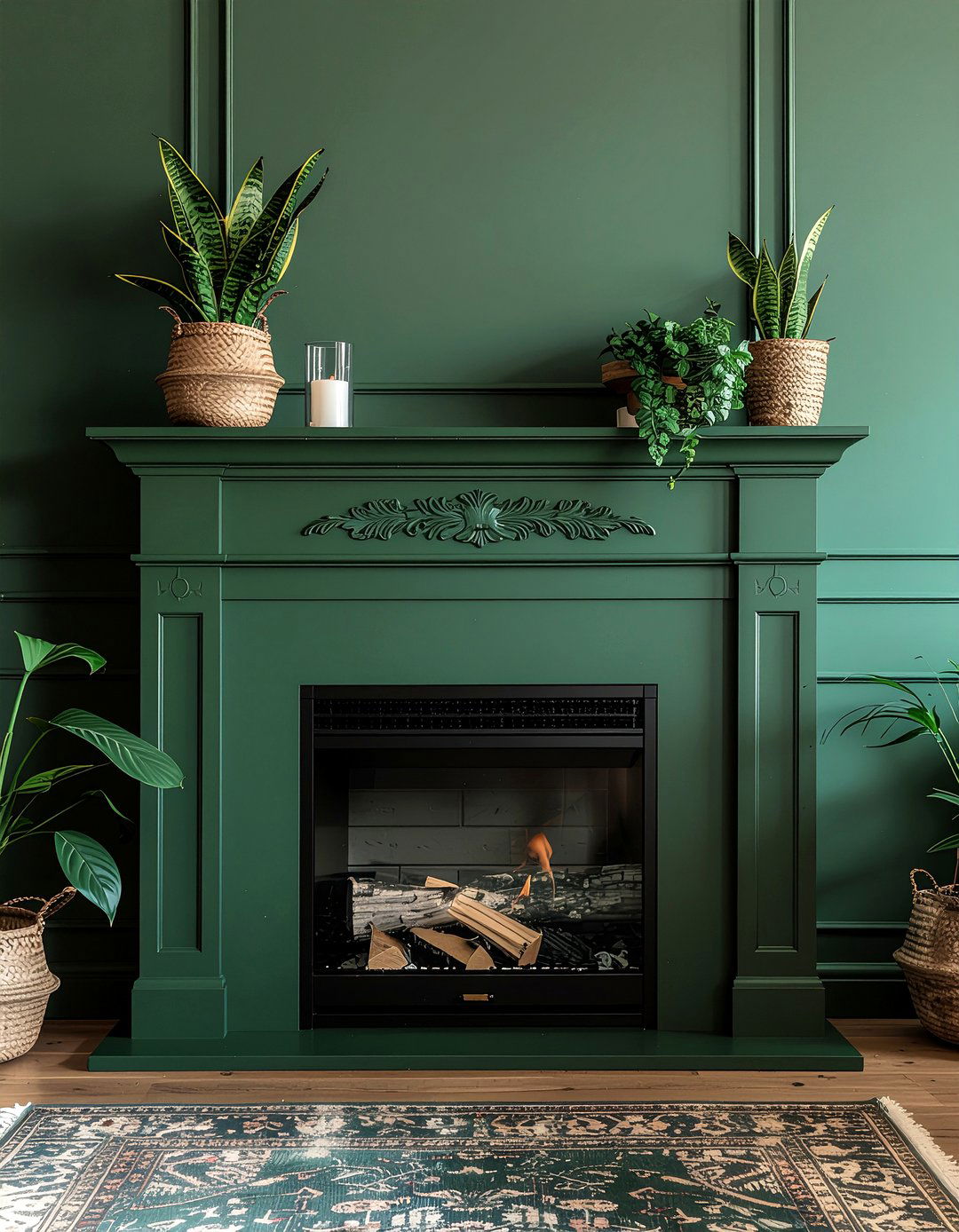 Dark Green Faux Fireplace - 30 faux fireplace ideas