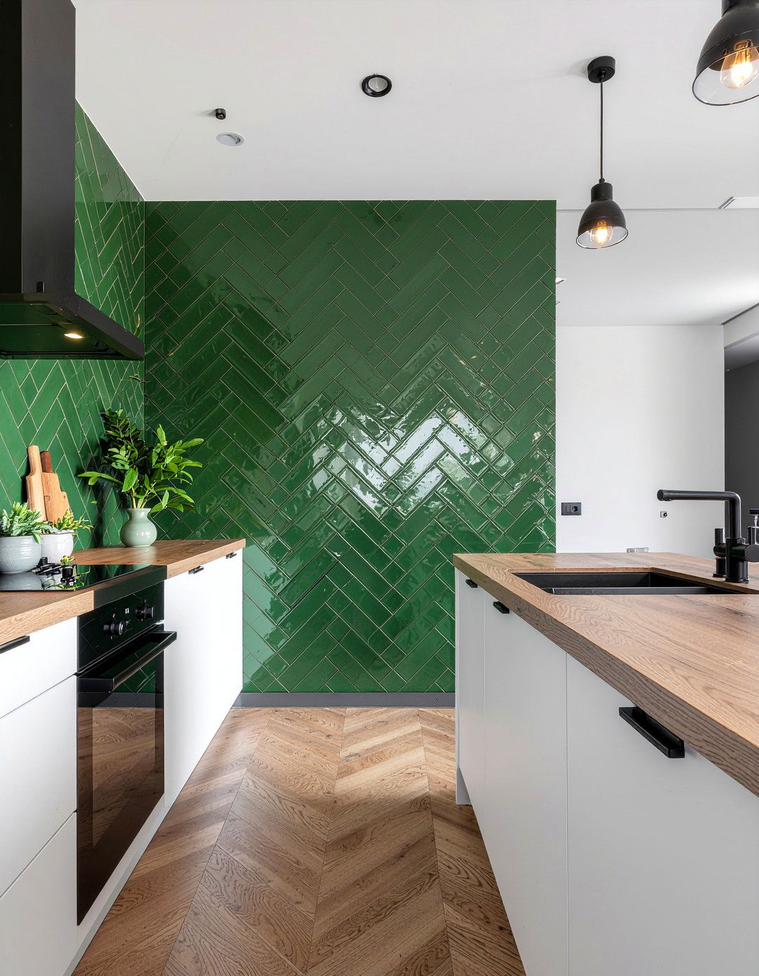Dark Green Herringbone Tile - 30 herringbone backsplash kitchen ideas
