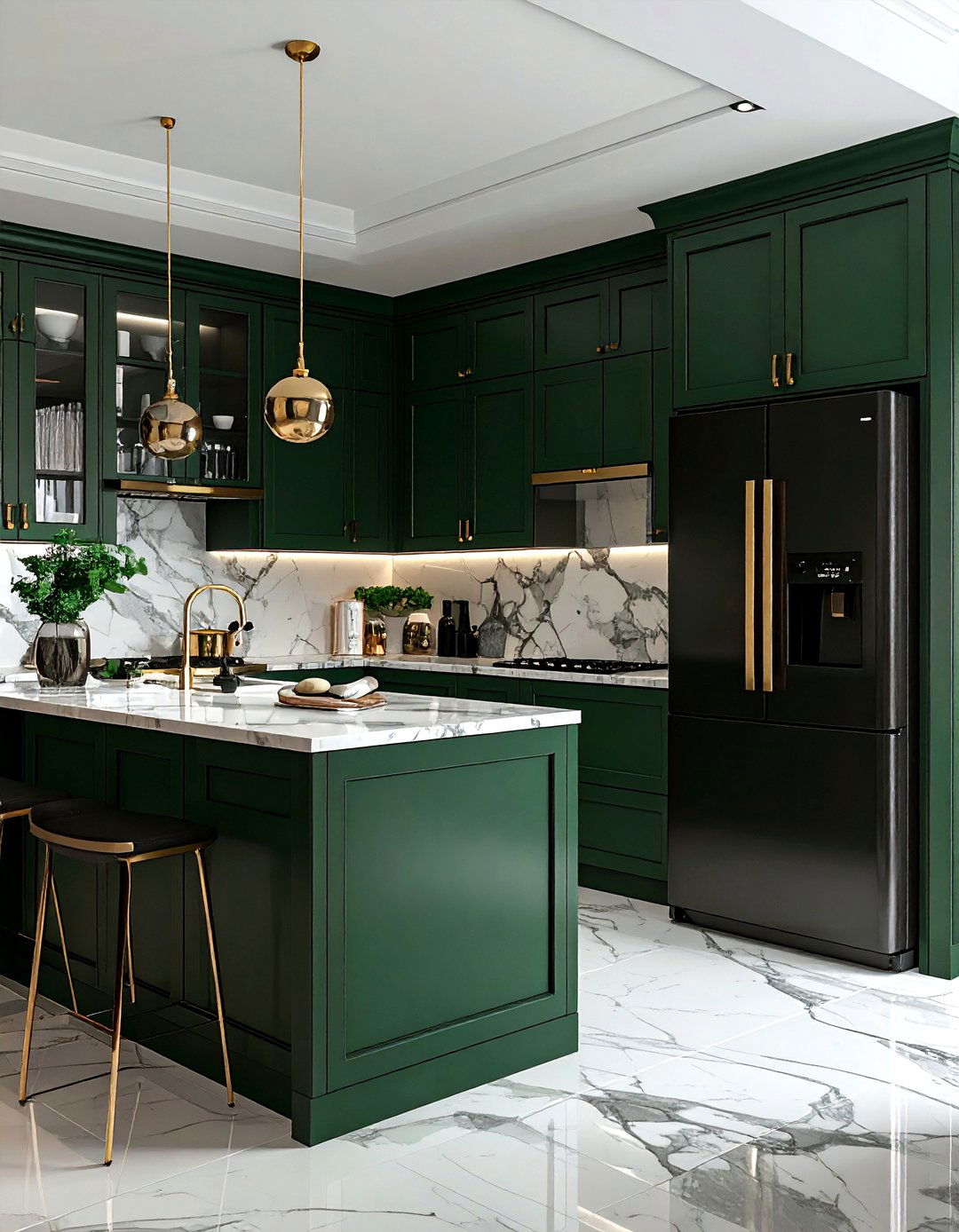 Dark Green Kitchen - 30 counter depth refrigerator kitchen ideas