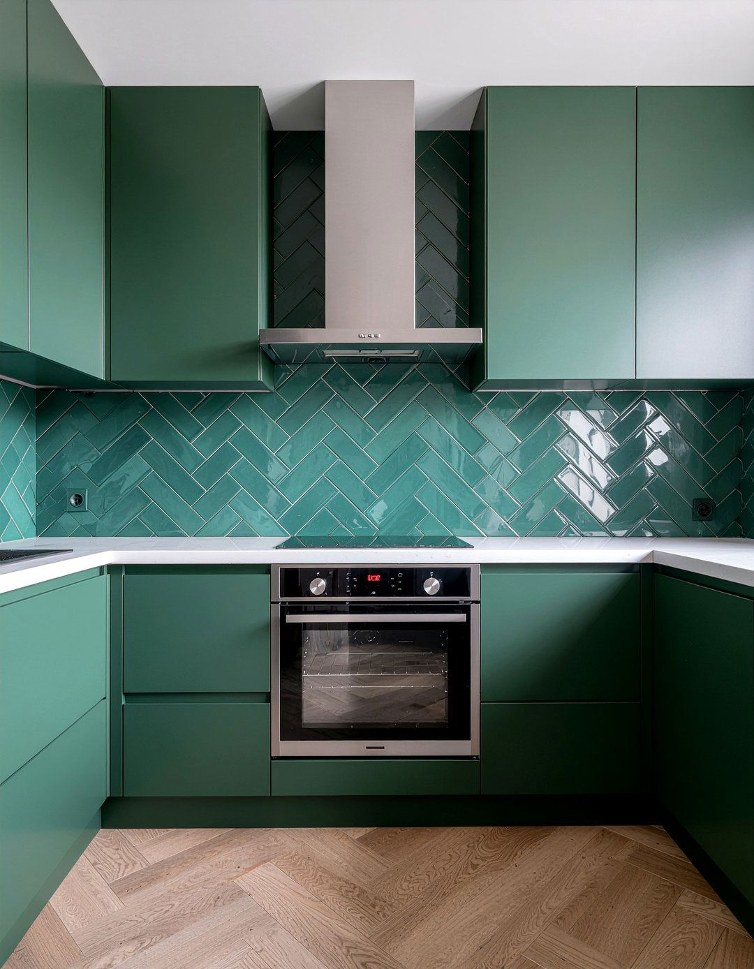 Dark Green Kitchen Herringbone Tile - 30 emerald green kitchen ideas