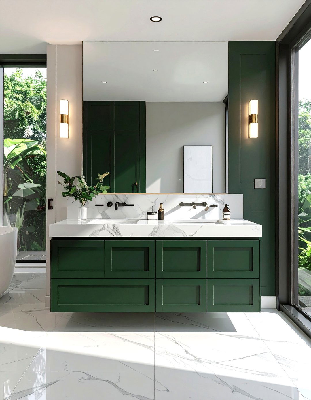 Dark Green Vanity Cabinet - 30 emerald green bathroom ideas