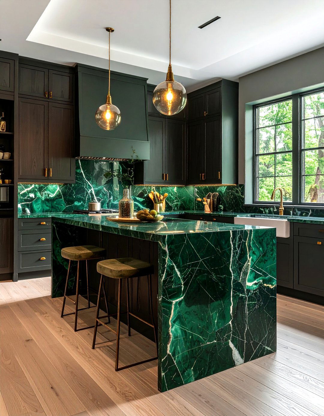 Dark Green Veined Stone - 30 veined countertop kitchen ideas
