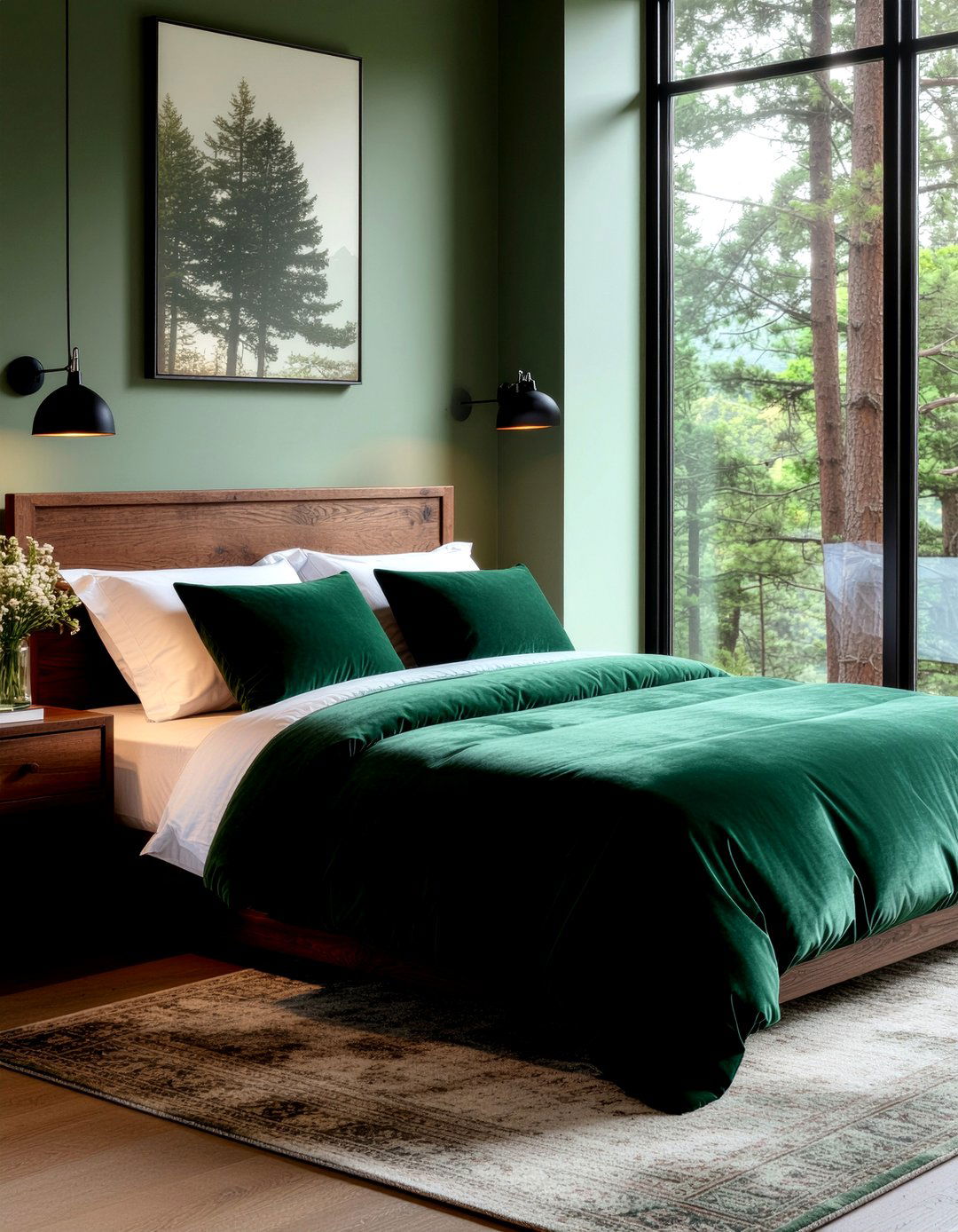 Dark Green Velvet Bedding - 30 dark bedroom ideas