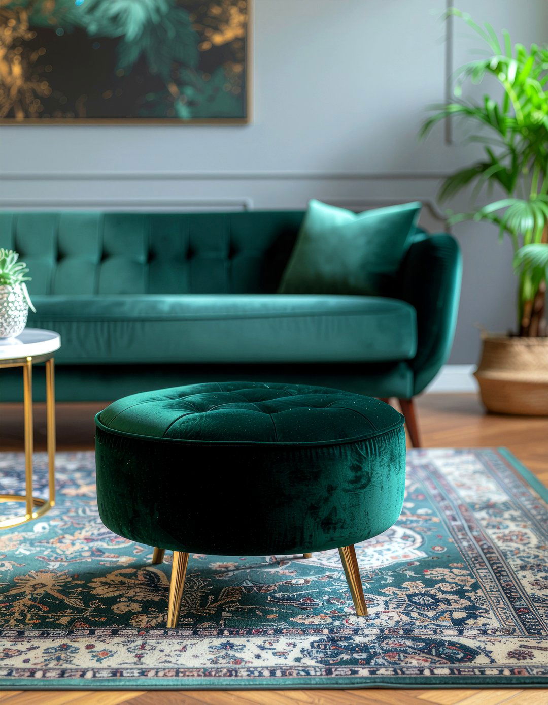 Dark Green Velvet Footstool - 30 living room footstool ideas