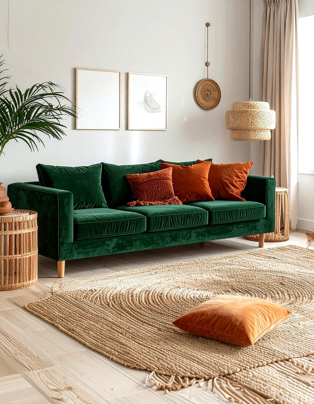 Dark Green Velvet Sofa Boho - 30 bohemian green living room ideas