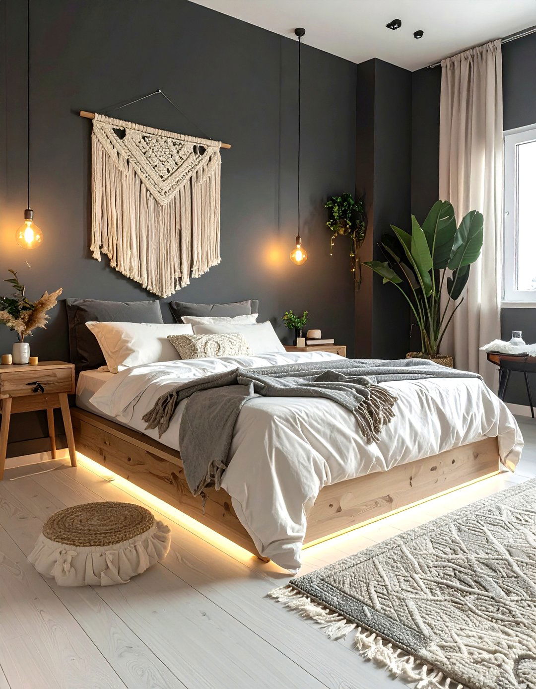 Dark Grey Boho Bedroom - 30 bohemian grey bedroom ideas