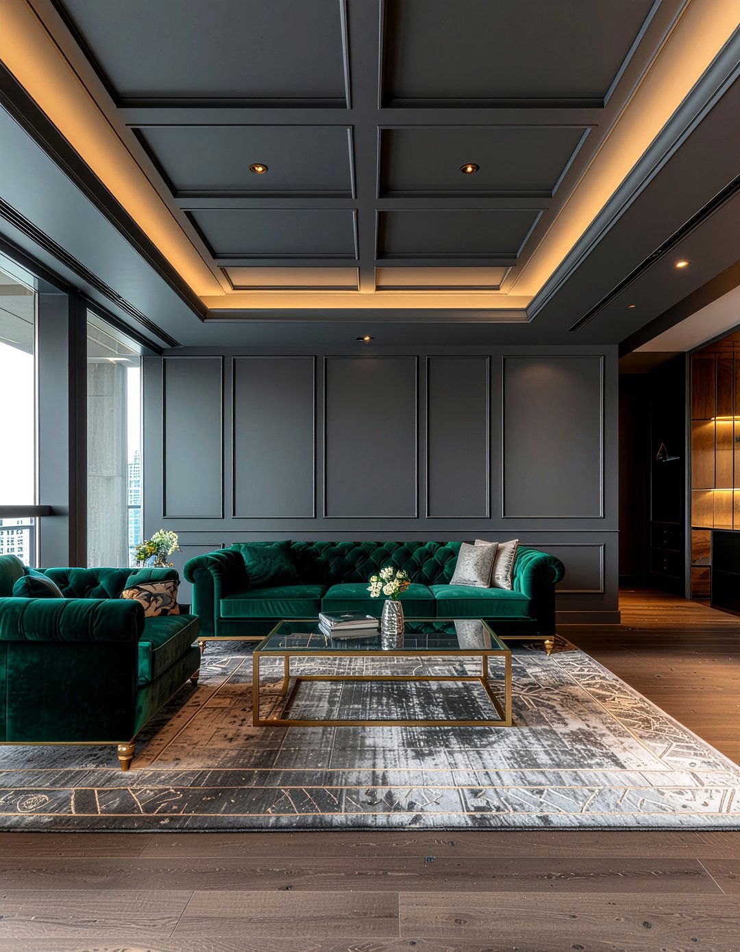 Dark Grey Coffered Ceiling - 30 living room coffered ceiling designs