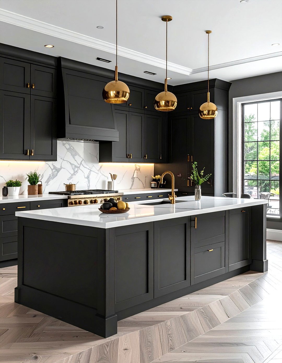 Dark Grey Kitchen With Gold Hardware - 30 grey kitchen design ideas